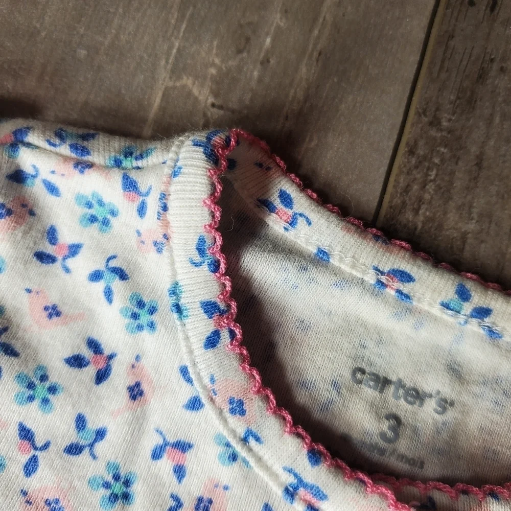 Carter's Baby Girl Size 3m Floral Bubble Romper 100% Cotton White Pink Blue EUC